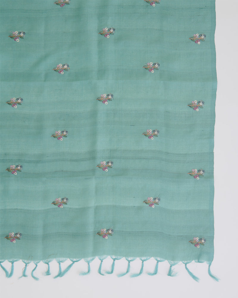 Tussar Silk Kurta Suit with Resham Embroidery Sea Green