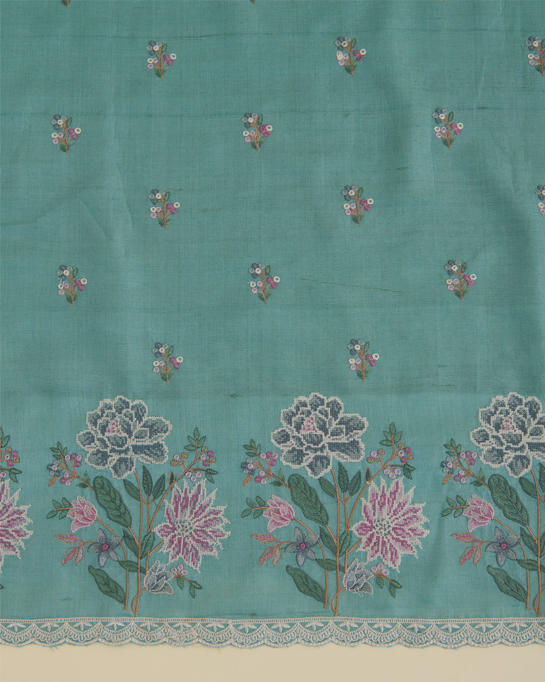 Tussar Silk Kurta Suit with Resham Embroidery Sea Green