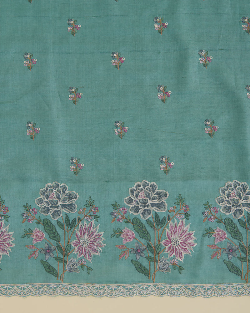 Tussar Silk Kurta Suit with Resham Embroidery Sea Green