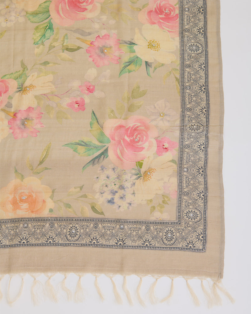 Tussar Silk Digital Printed Kurta Suit Piece with Dupatta & Viscose Crepe Bottom