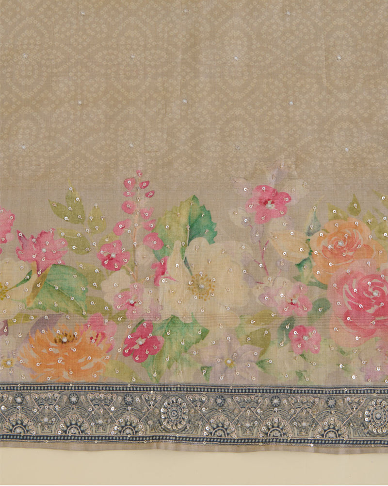 Tussar Silk Digital Printed Kurta Suit Piece with Dupatta & Viscose Crepe Bottom