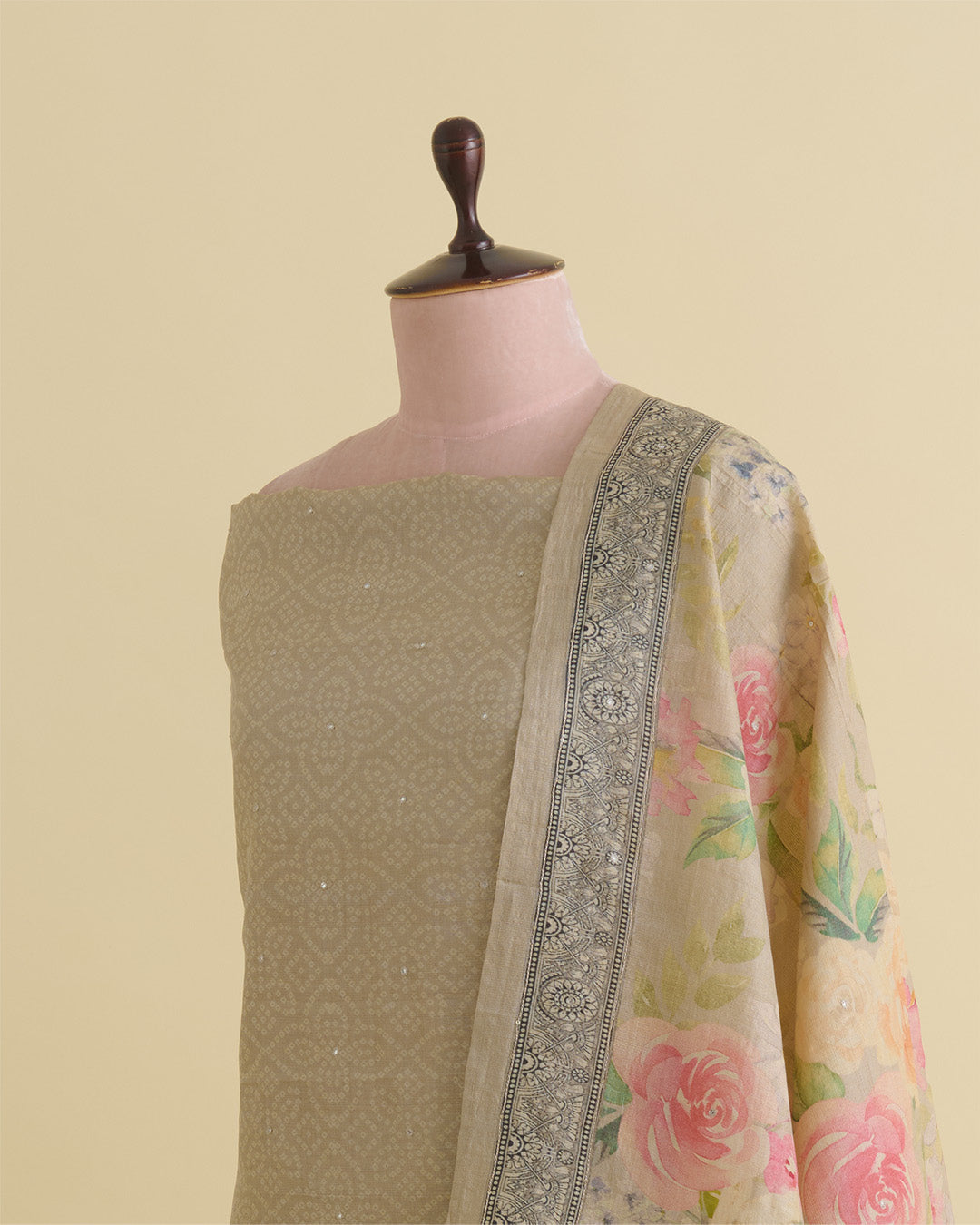Tussar Silk Digital Printed Kurta Suit Piece with Dupatta & Viscose Crepe Bottom