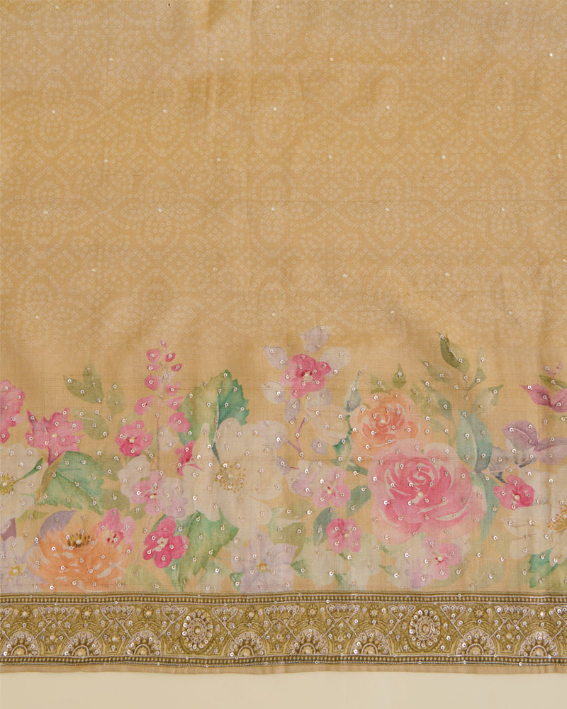 Tussar Silk Digital Printed Kurta Suit with Dupatta & Bottom Yellow