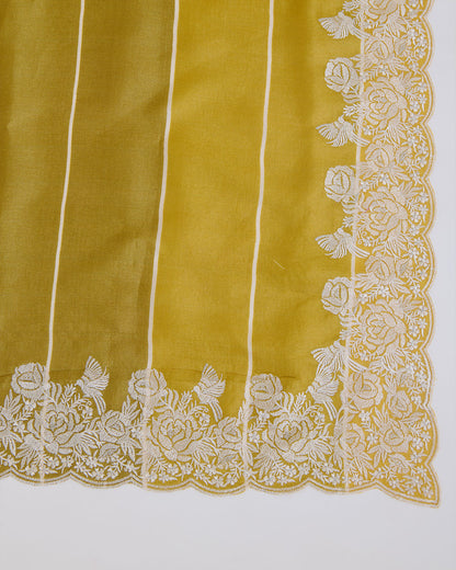 Patola Printed Tussar Silk Suit with Resham & Zari Embroidery Yellow