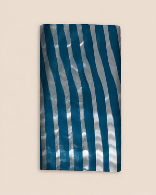 Teal Blue Chanderi Silver Stripes Fabric with Water Gold Daman Border
