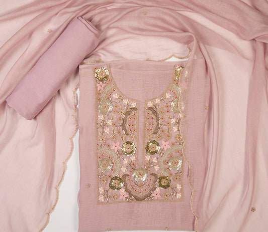 Onion Pink Chanderi Kurta Set with Sequin, Gota & Bead Work