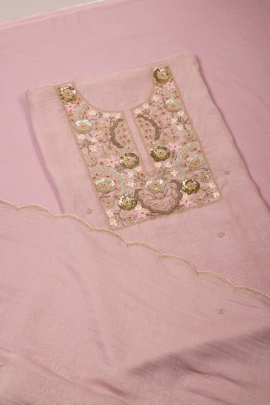 Onion Pink Chanderi Kurta Set with Sequin, Gota & Bead Work