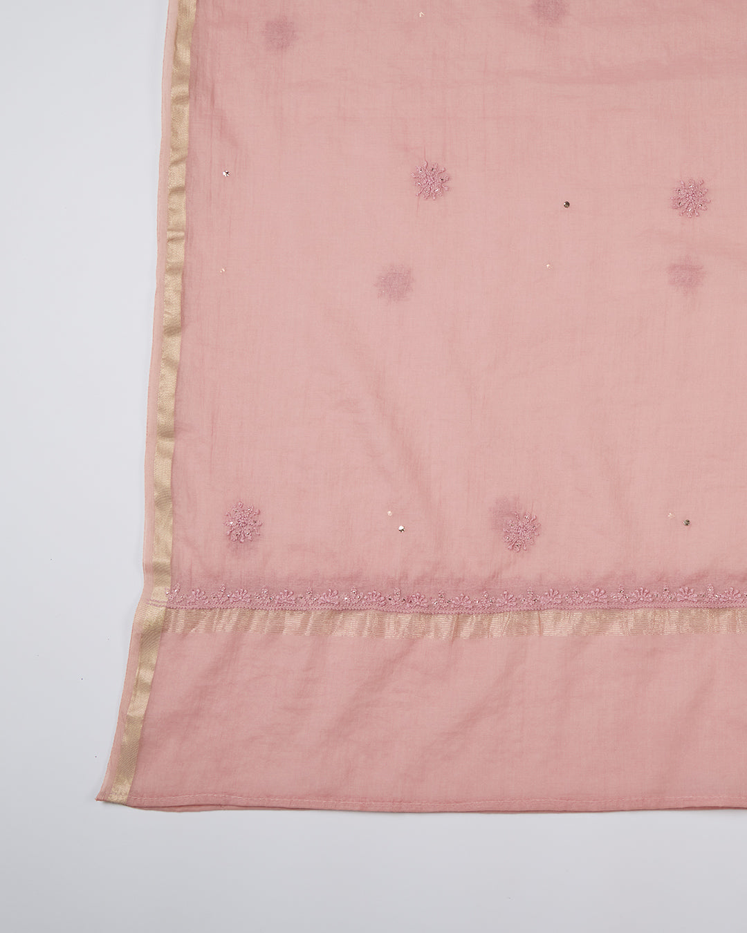 Dusty Peach Chanderi Kurta Set with Lucknowi & Badla Work