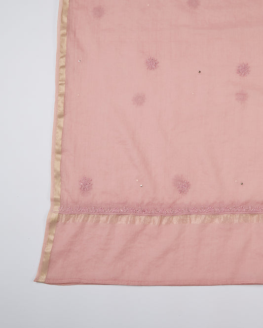 Dusty Peach Chanderi Kurta Set with Lucknowi & Badla Work