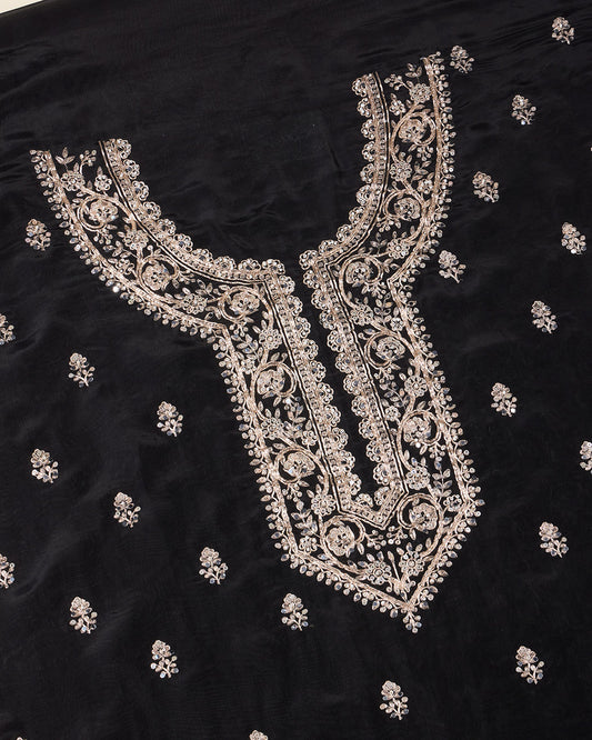 Black Organza Kurta Set with Zari, Bead & Cutdana Work