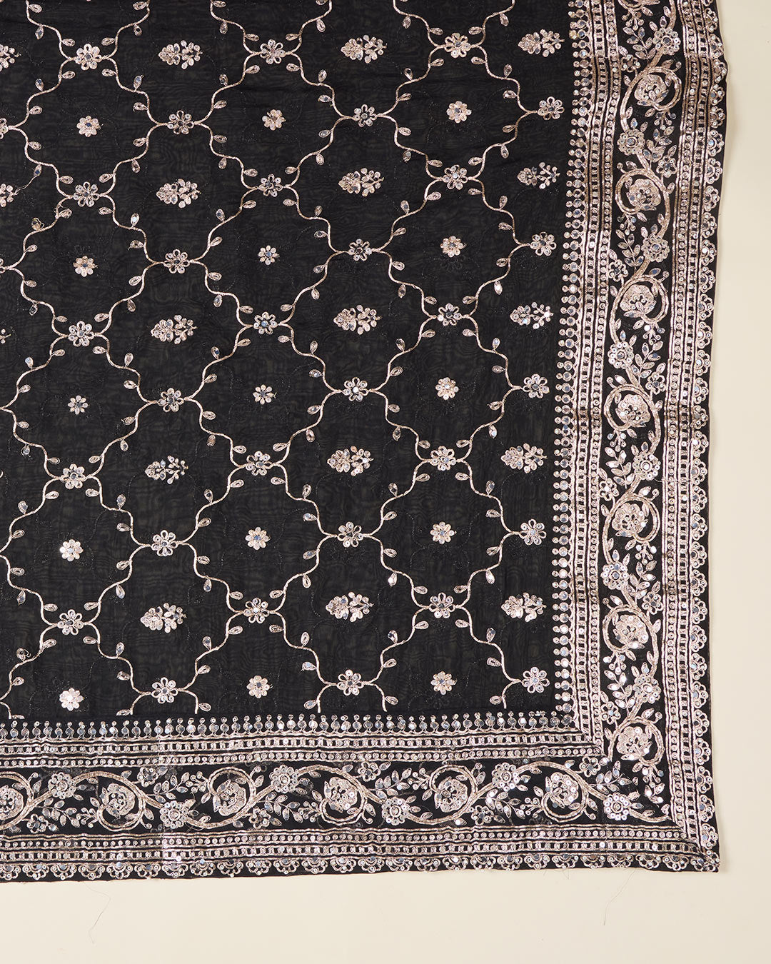 Black Organza Kurta Set with Zari, Bead & Cutdana Work