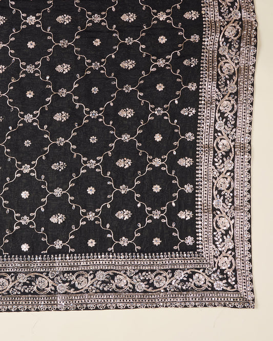 Black Organza Kurta Set with Zari, Bead & Cutdana Work