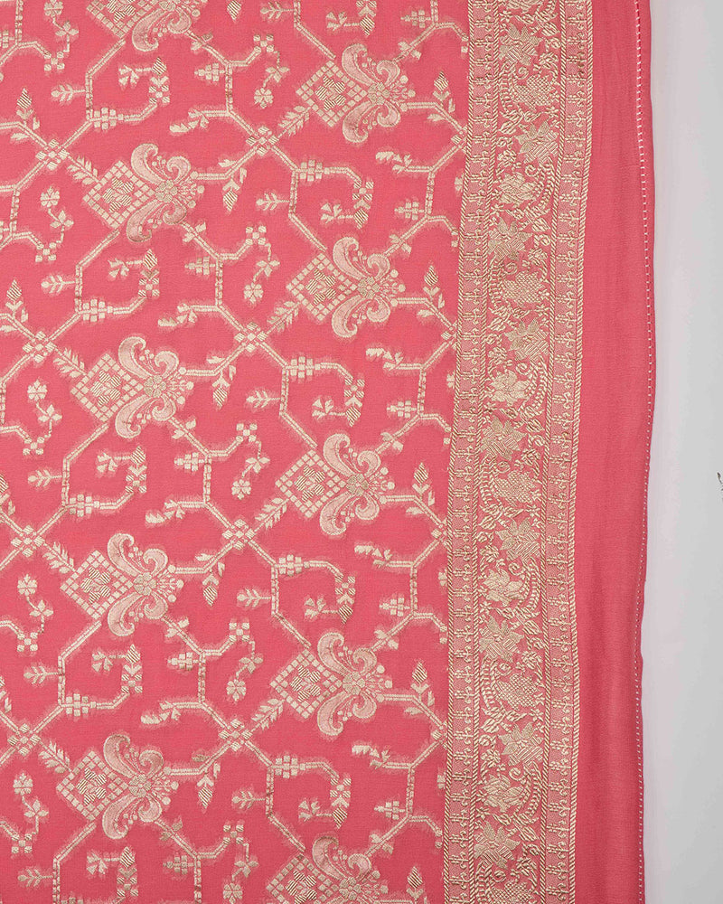 Rose Pink Georgette Jamavar Kurta Set with Matching Dupatta
