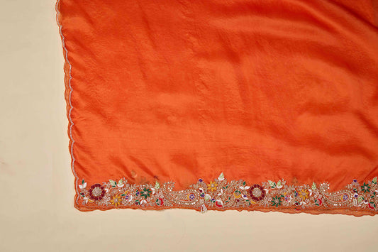 Orange Silk Organza Kurta Set with Zardozi & Pearl Work
