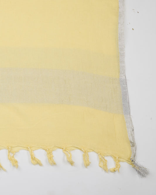 Yellow Linen Kurta Set with French Knot & Pearl Embroidery