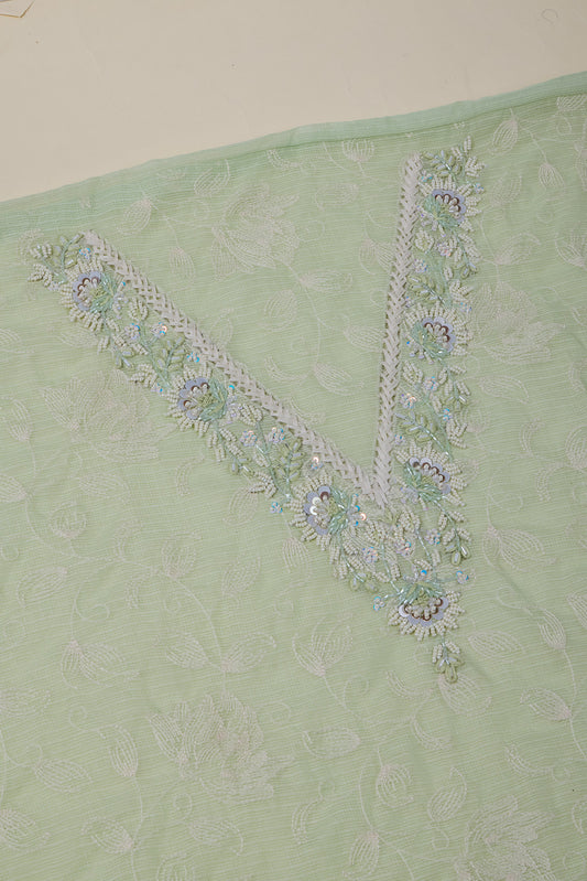Pista Green Kota Kurta Set with Thread, Bead & Sequin Work
