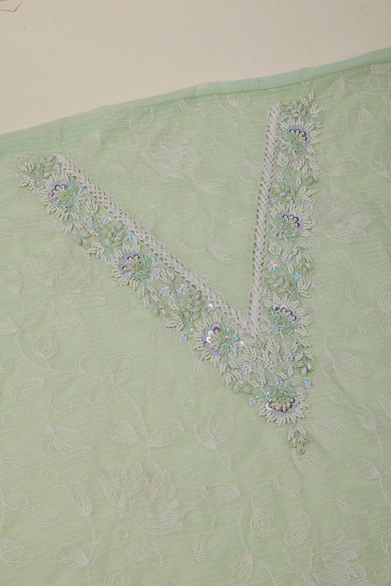 Pista Green Kota Kurta Set with Thread, Bead & Sequin Work