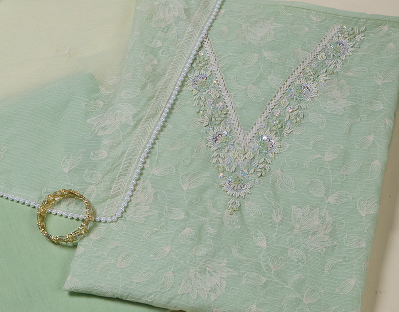 Pista Green Kota Kurta Set with Thread, Bead & Sequin Work