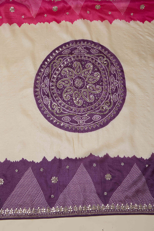 Dark Purple Bandhej Tussar Kurta Set with Gota & Pearl Work
