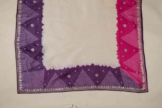 Dark Purple Bandhej Tussar Kurta Set with Gota & Pearl Work