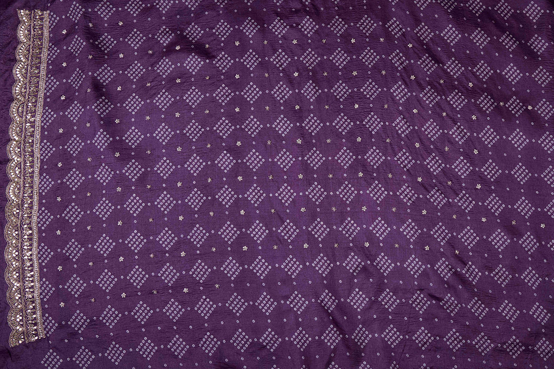 Dark Purple Bandhej Tussar Kurta Set with Gota & Pearl Work