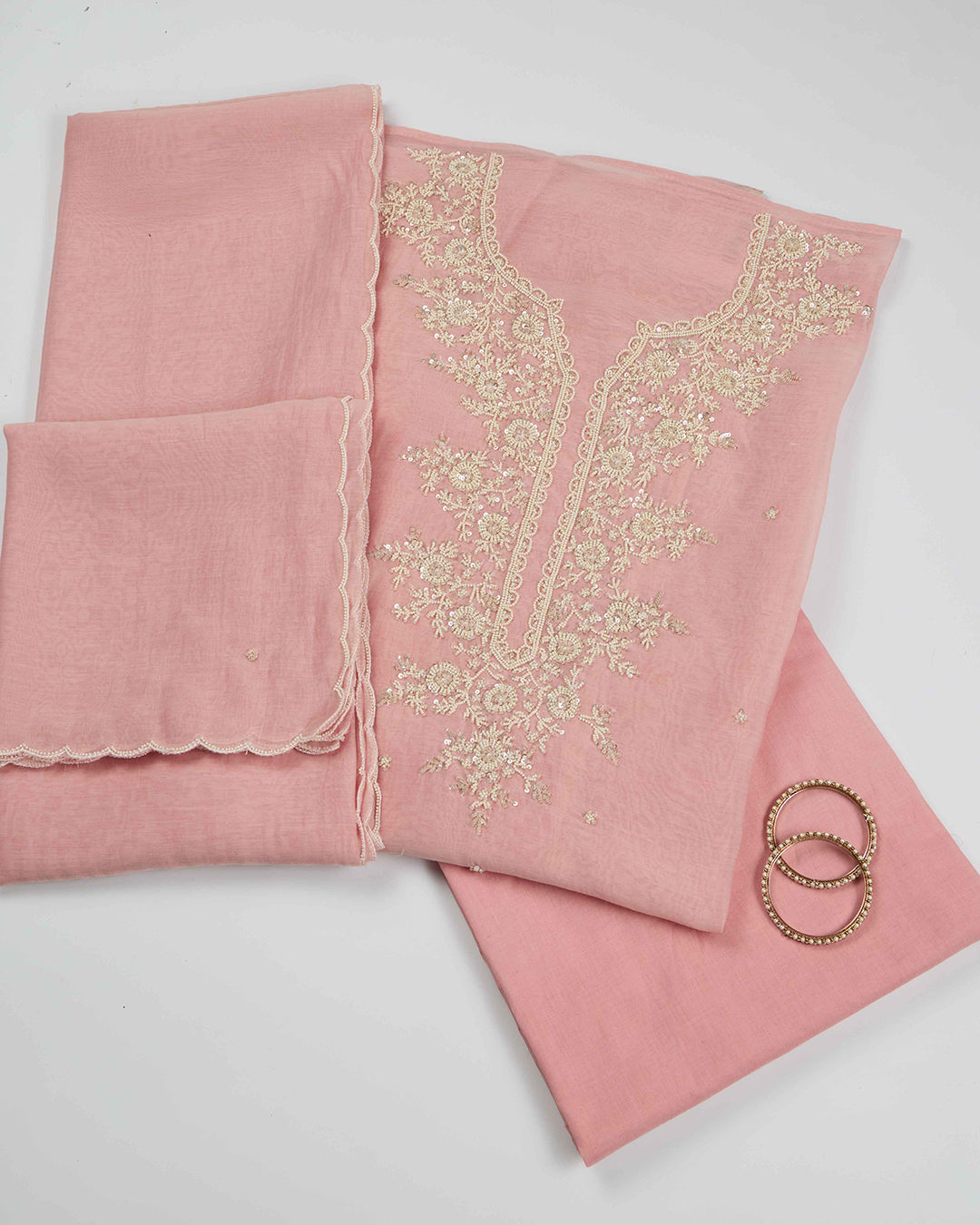 Onion Pink Chanderi Kurta Set with Sequin & Pearl Work