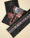 Black Digital Printed Linen Kurta Set with Thread Embroidery