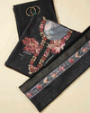 Black Digital Printed Linen Kurta Set with Thread Embroidery