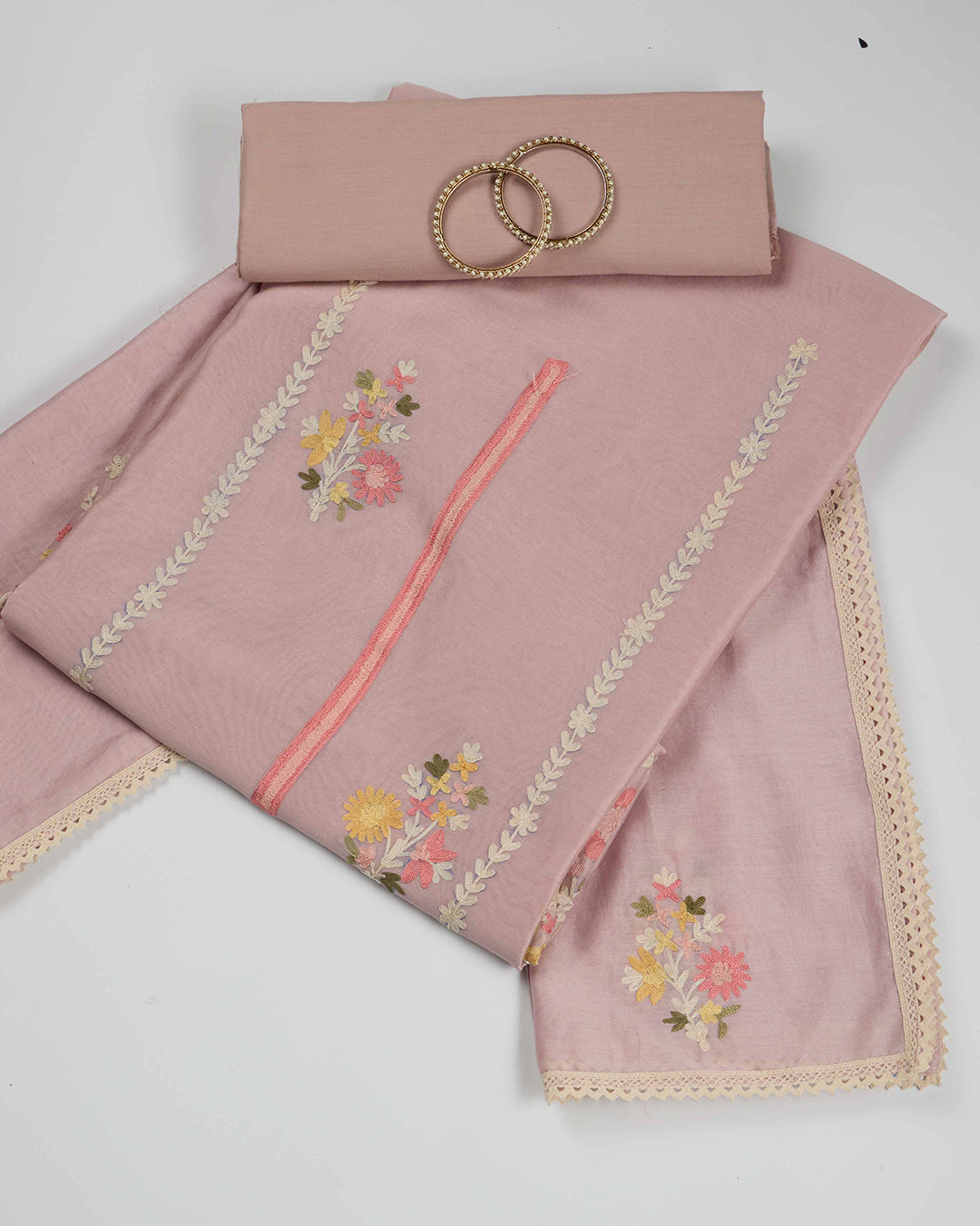 Onion Pink Chanderi Kurta Set with Aari Resham Embroidery
