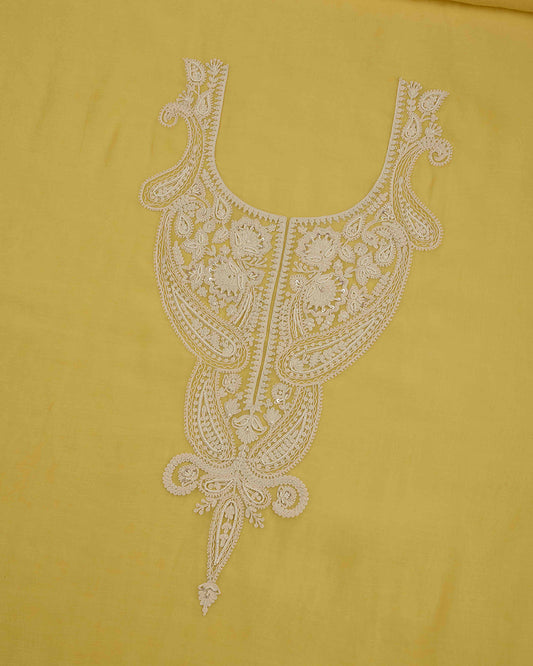 Yellow Chanderi Kurta Set with Dori & Pearl Work