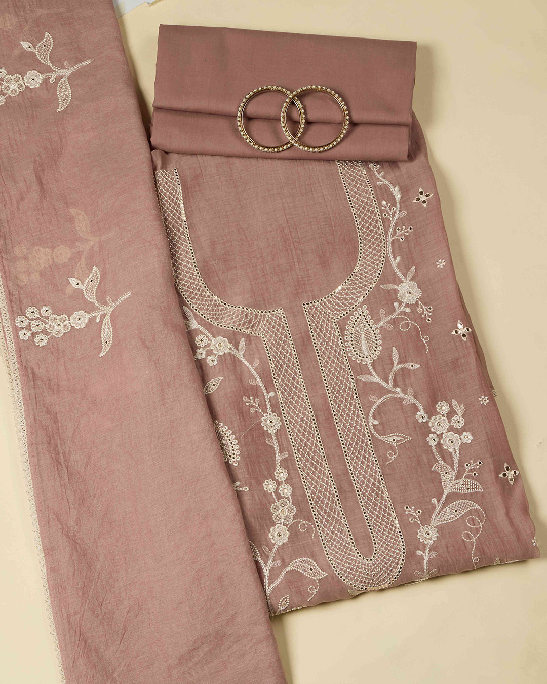 Brown Chanderi Kurta Set with Thread & Gota Embroidery