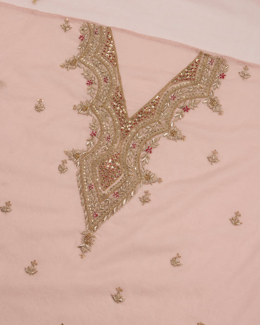 Peach Fine Chanderi Kurta Set with Zardozi & Sequins Work
