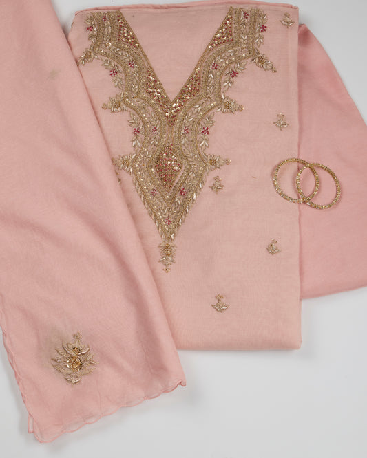 Peach Fine Chanderi Kurta Set with Zardozi & Sequins Work
