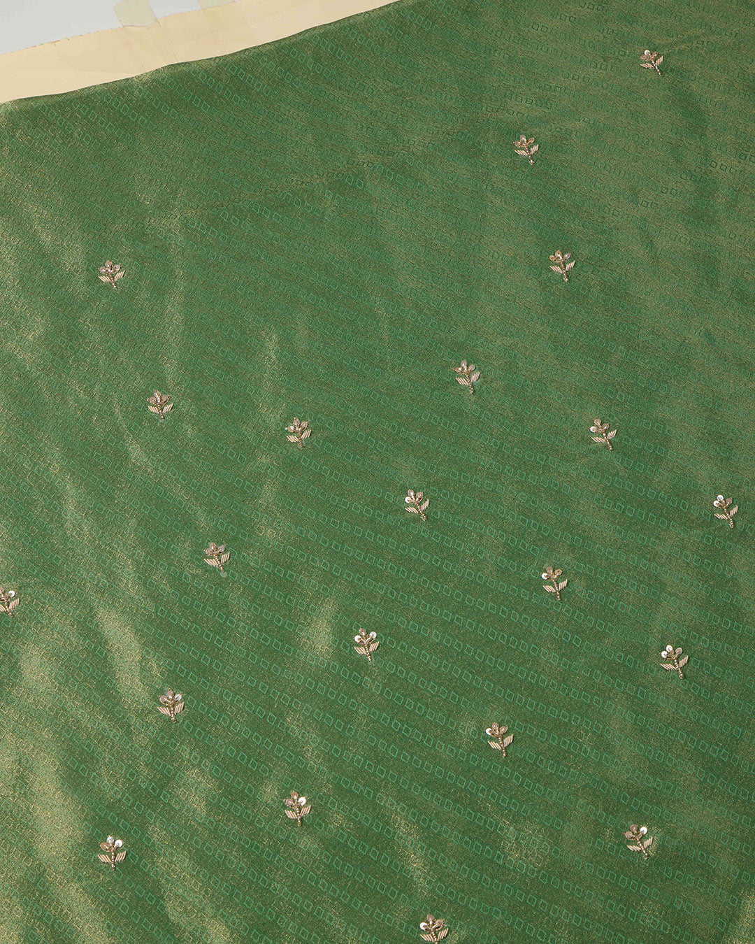 Metallic Green Tissue Jacquard Kurta Set with Zardozi & Pearl Work