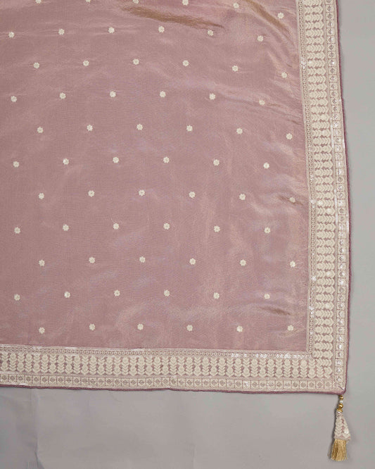 Onion Pink Tissue Kurta Set with Sequin & Jaal Embroidery