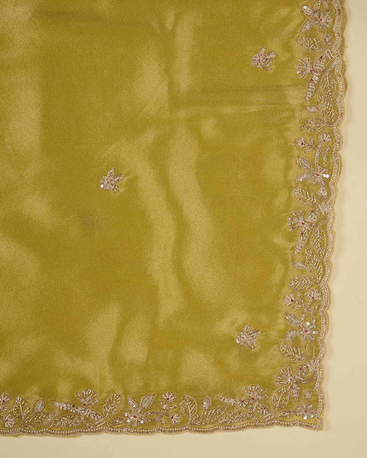Dusty Yellow Tissue Kurta Set with Zardozi & Cut-Dana Work