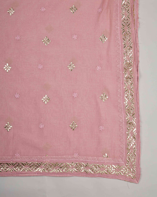 Onion Pink Chanderi Kurta Set with Zari & Thread Embroidery