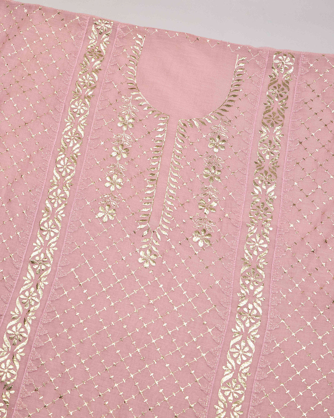 Onion Pink Chanderi Kurta Set with Zari & Thread Embroidery