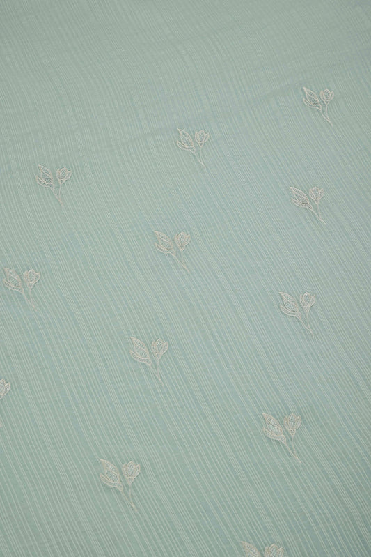 Sea Green Slub Chanderi Kurta Set with Thread Embroidery