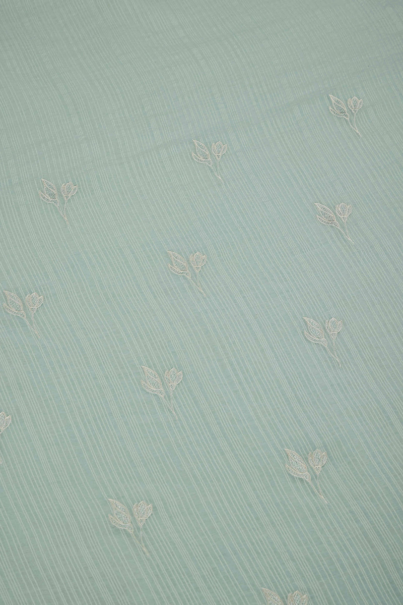 Sea Green Slub Chanderi Kurta Set with Thread Embroidery
