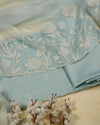 Sea Green Slub Chanderi Kurta Set with Thread Embroidery