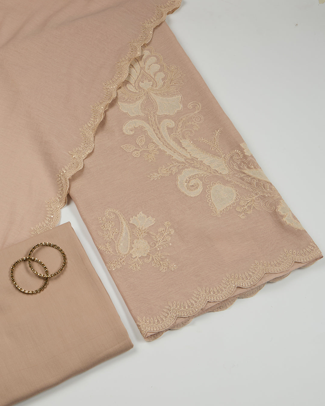 Dusty Peach Chanderi Kurta Set with Thread & Sequins Embroidery
