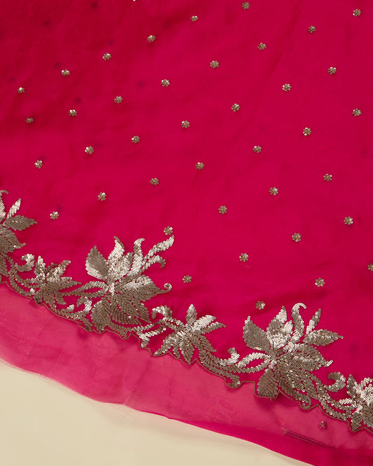 Rani Pink Silk Organza Kurta Set with Sequin Embroidery