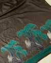 Brown-Green Munga Tussar Kurta Set with Kantha Highlights
