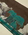 Brown-Green Munga Tussar Kurta Set with Kantha Highlights