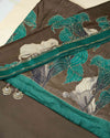 Brown-Green Munga Tussar Kurta Set with Kantha Highlights