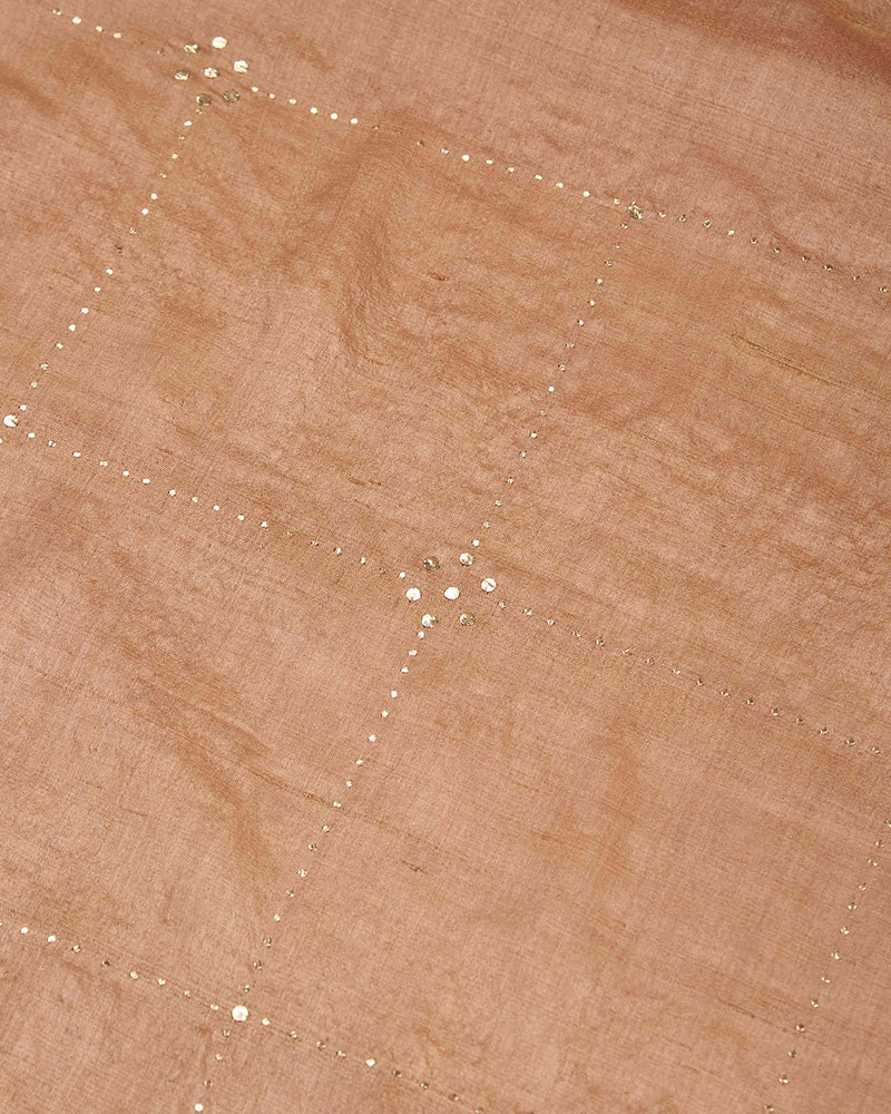 Brown Tussar Silk Kurta Set with Badla Work & Kalamkari Dupatta