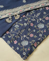 Blueish Grey Crepe Kurta Set with Resham & Zari Embroidery