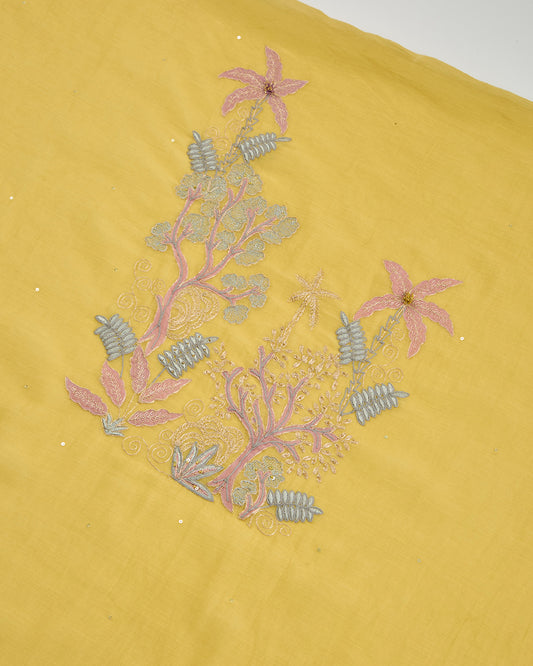 Yellow Chanderi Kurta Set with Zari, Resham & Patch Work