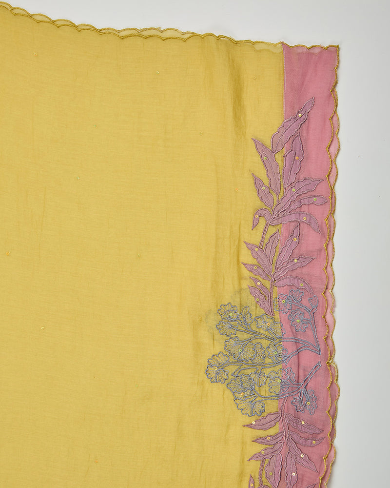 Yellow Chanderi Kurta Set with Zari, Resham & Patch Work